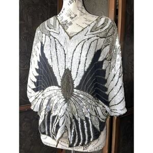 Vintage Showmax‎ New York / Paris Hand Made Sequin Shirt With 100% Silk Women M